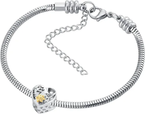 Vista 5 de You are My Sunshine Charm - Abalorio de flor de girasol inspirador calado para pulsera Pandora, regalo de Navidad, Metal Cristal Diamante