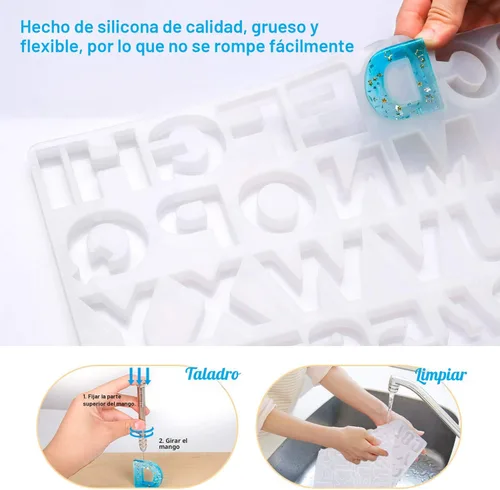 Vista 5 de Mocoosy Kit de 134 moldes de resina para llavero del alfabeto, molde de silicona con número de letra invertida, moldes de fundición de resina epoxi