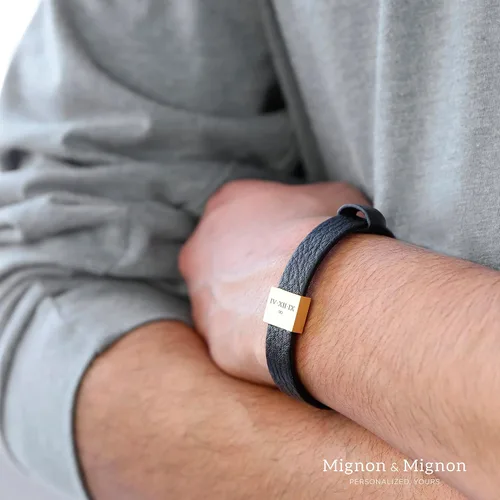 Vista 7 de MignonandMignon Pulsera de cuero personalizada para hombre, regalo para el día del padre, pulsera de cuero genuino a juego, regalo para padrastro