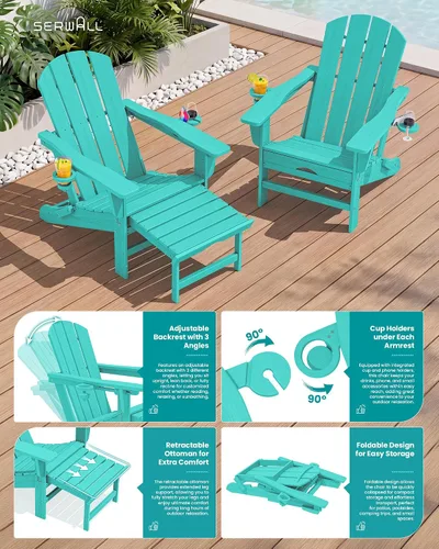 Vista 6 de SERWALL Silla Adirondack ajustable plegable HDPE con reposapiés, Aruba