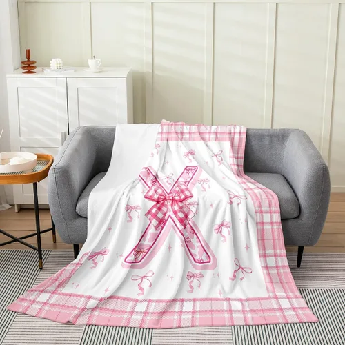 Vista 27 de Erosebridal Manta de franela con inicial de letra B, manta de forro polar con lazo rosa, 40 x 50 pulgadas, bonitos lazos del alfabeto, manta