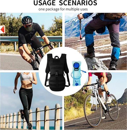 Vista 6 de SUNRISING Mochila táctica de hidratación Molle con vejiga de agua de 3 L, mochila de agua militar ligera para senderismo, correr, ciclismo