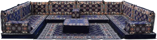 Vista 132 de arabicsofa Sofá en forma de U de estilo árabe para el suelo – Juego de Majlis hecho a mano – Sofá de estilo bohemio
