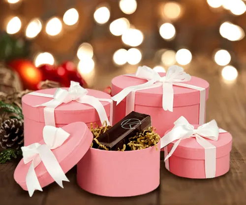 Vista 8 de Cajas de regalo anidadas de lujo, color rosa con tapas, paquete de 4, cinta pequeña de 17 pies para dama de honor, San Valentín, día de la madre