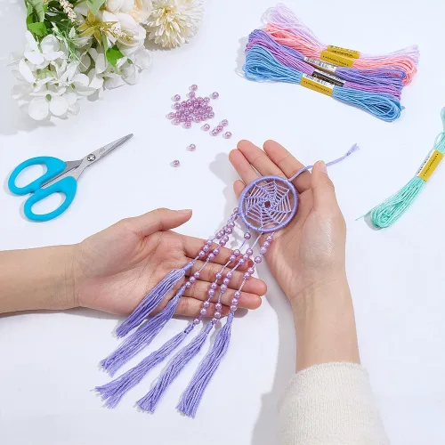 Vista 4 de INFUNLY 12 piezas Kit DIY de mini atrapasueños boho, kit de atrapasueños pequeños de color arcoíris para principiantes, atrapasueños hechos a mano