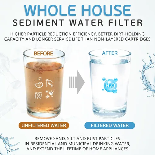 Vista 8 de Ronaqua Cartucho de filtro de agua para sedimentos de 1 micrón, 10 x 2.5 pulgadas, certificado NSF, filtración de 4 capas para cualquier unidad