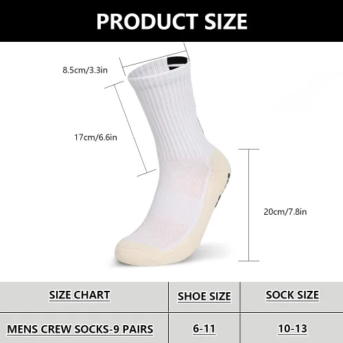Vista 8 de Airsnigi Paquete de 9 calcetines de agarre para hombre, calcetines atléticos antideslizantes para fútbol y baloncesto con almohadillas de agarre