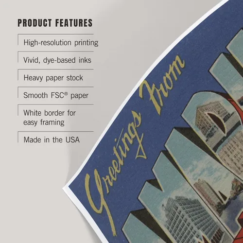 Vista 3 de Lantern Press 8x12 Art Print, Greetings from Amarillo, Texas (Heart of the Panhandle)