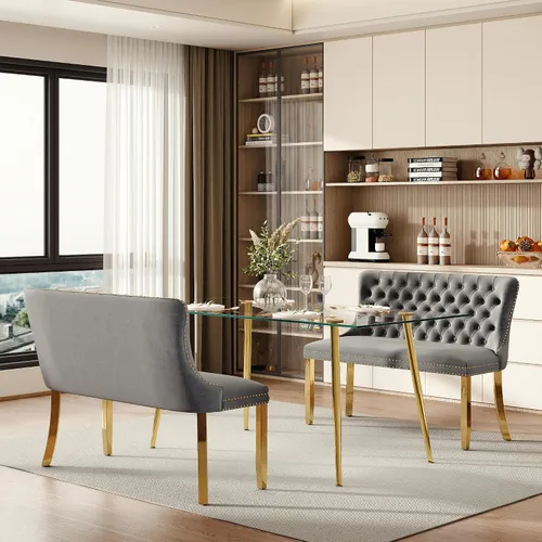 Vista 33 de Baysitone Juego de mesa de comedor de cristal de 51 pulgadas para 4, juego de 5 piezas de comedor moderno, mesa de cocina rectangular de vidrio