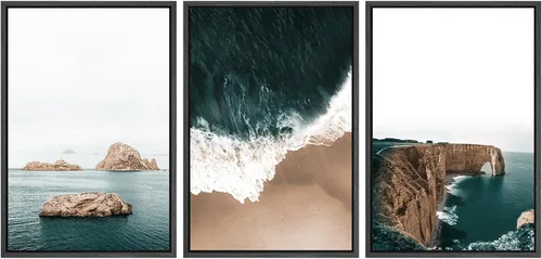 Vista 75 de SIGNWIN Lienzo enmarcado para pared, juego de arte abstracto de serenidad costera, ilustraciones abstractas junto al mar, arte moderno, decorativo