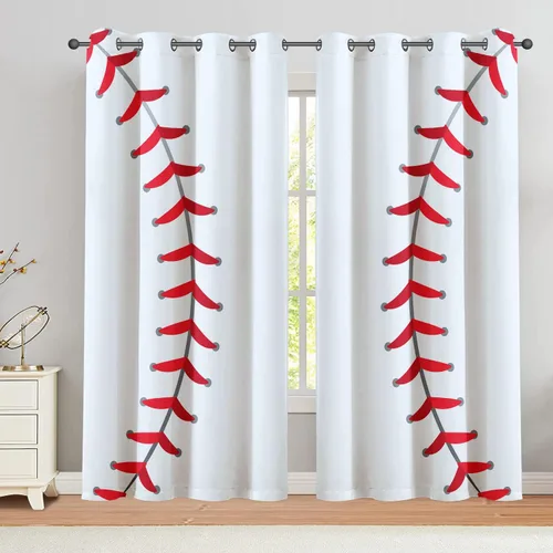 Vista 11 de Cortinas opacas de 42 x 63 pulgadas (2 paneles) con ojales para oscurecer la parte superior para dormitorio y sala de estar, deportes, béisbol