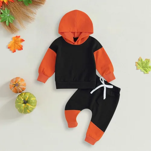 Vista 4 de TBUIALL Conjunto de sudadera de manga larga con capucha y cuello redondo de algodón suave para niños pequeños