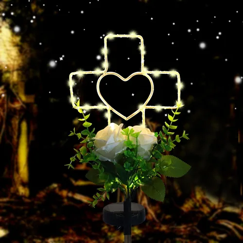 Vista 11 de Lmtocs Decoraciones solares para el Día de los Caídos, luces de cruz, decoraciones del 4 de julio, luces conmemorativas al aire libre, decoraciones