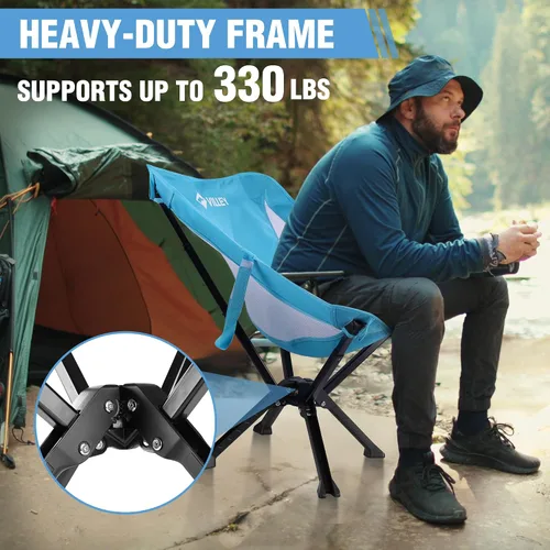 Vista 6 de VILLEY Silla plegable portátil ligera para camping, no necesita montaje, instalación rápida para playa, senderismo, soporta 330 libras, color azul