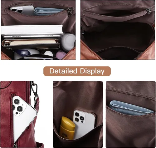 Vista 5 de BROMEN Women Backpack Purse Leather Anti-theft Travel Backpack Fashion Shoulder Handbag
