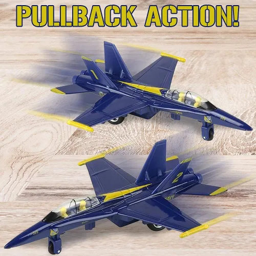 Vista 4 de ArtCreativity Avión de juguete de 6 pulgadas F-18 Blue Angels con mecanismo de retroceso (juego de 2), juguetes de avión de metal fundido a presión