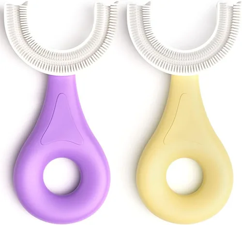 Vista 11 de YOTEE Cepillo de dientes en forma de U para niños, 2 piezas, cepillo de dientes para niños pequeños con cabezal de cepillo de silicona suave