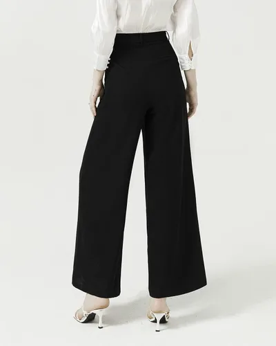 Vista 4 de Vien Tran Pantalones de trabajo de cintura alta de los años 70, estilo palazzo para oficina, casual, negocios, mujeres