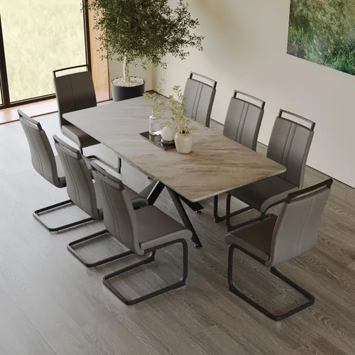 Vista 23 de Mesa de comedor de mármol para 4-8, mesa de comedor extensible de 62.4 a 78.15 pulgadas, mesa de cocina moderna, mesa rectangular que ahorra espacio