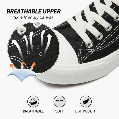 Vista 2 de Zapatos de lona transpirables para mujer, tenis de lona con cordones para mujer, tenis de moda de caña baja, tenis clásicos en blanco y negro