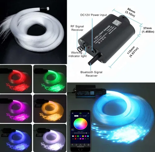 Vista 4 de Azimom - Kit de luz de techo cielo estrellado, LED RGBW fibra óptica musical con sensor de sonido 16W