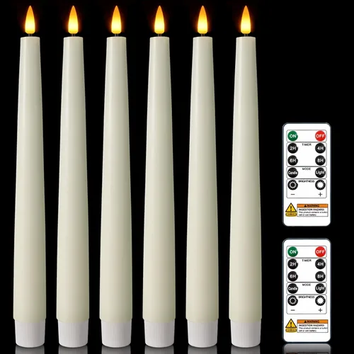 Vista 13 de Homemory Velas cónicas sin llama con cera y temporizador remoto con atenuador, candelabros LED parpadeantes, velas de ventana operadas con batería