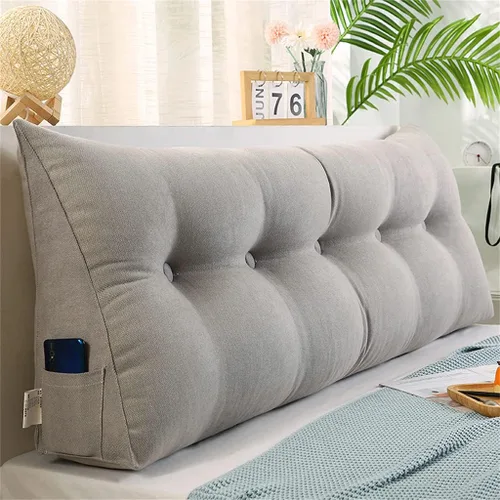 Vista 8 de Almohada triangular grande de cuña de lectura, cojín para cabecero de cama, cojín para cabecero, cojín para cama individual, matrimonial, Queen, Azul