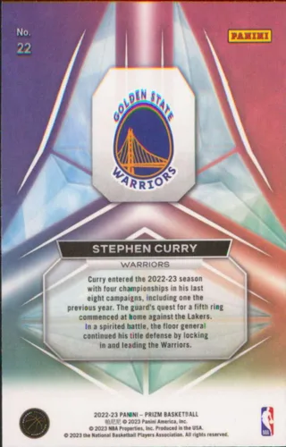 Vista 2 de 2022-23 Panini Prizm Prizmatic #22 Stephen Curry Golden State Warriors Basketball Card - GotBaseballCards