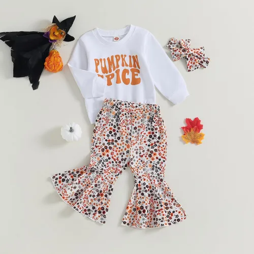 Vista 3 de Disfraz de Halloween para bebé niña pequeña, sudadera con cuello redondo y pantalones acampanados, para otoño