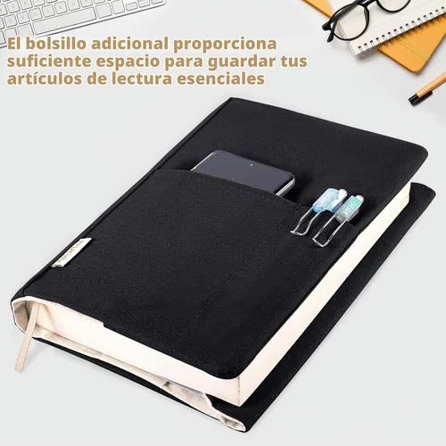 Vista 3 de Funda de lona para libros, fundas lavables y ajustables para tapa blanda y tapa dura, bolsillos para bolígrafos, regalo para amantes de los libros