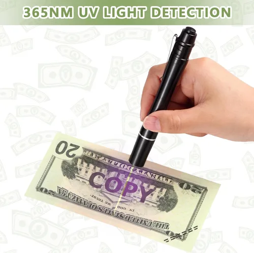 Vista 5 de Geiserailie 5 unidades de detector de dinero falsificado, rotulador, bolígrafo detector de facturas, comprobador de facturas falsas, linterna UV