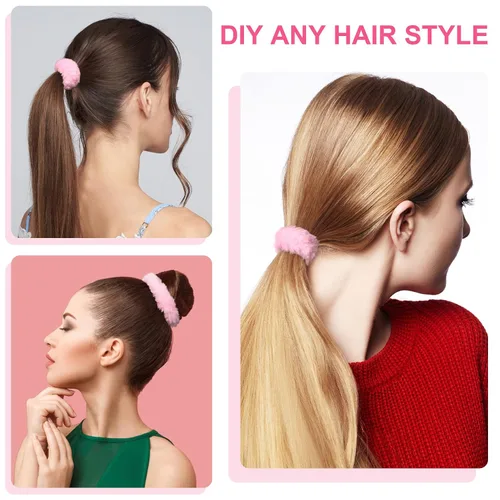 Vista 4 de OIIKI 14 bandas elásticas para el cabello con pelo sintético de conejo, bandas elásticas para coleta de caballo para niñas y mujeres, accesorios