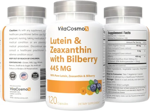 Vista 3 de Luteína con zeaxantina, cápsulas veganas, 120 unidades, 40 mg de luteína + 4 mg de zeaxantina por porción, sin OMG, sin gluten
