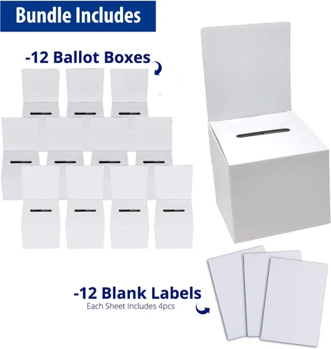 Vista 2 de ALBEN Urna blanca brillante de 6 x 6 x 6 pulgadas (paquete de 12) – Caja de boletos versátil para rifas, cajas de sugerencias y donaciones, cabecera
