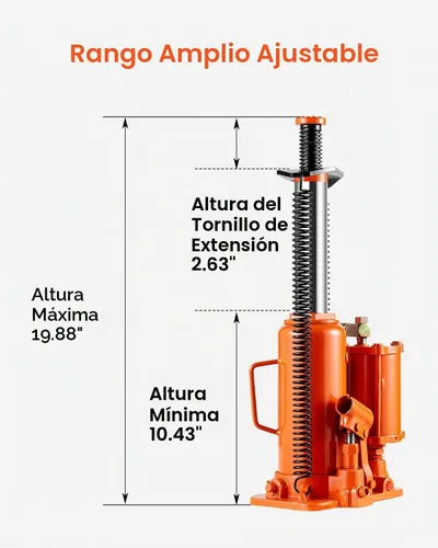 Vista 3 de VEVOR Gato de botella hidráulica de aire, 12 toneladas/26455 libras Gato hidráulico neumático para botella con rango de elevación de 10.43 a 19.88