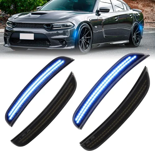 Vista 15 de Luces LED de marcador lateral rojo ámbar para Dodge Charger SRT Hellcat Scat Pack 2015 2016 2017 2018 2019 2020 2021 2022 2023 2024, kit de lente