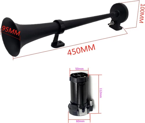 Vista 7 de Bocina de aire de 12 V 150 DB Bocina de coche 17.7 in Altavoz de coche Negro Cromo Zinc Trompeta simple Bocina súper fuerte con bomba de aire Bocina