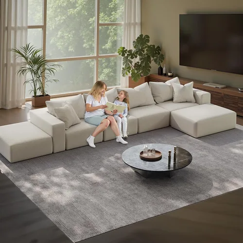Vista 9 de Sofá modular en forma de L de 170 pulgadas, sofá de chenilla Cloud con 6 almohadas, sofá personalizable sin montaje para sala de estar y dormitorio