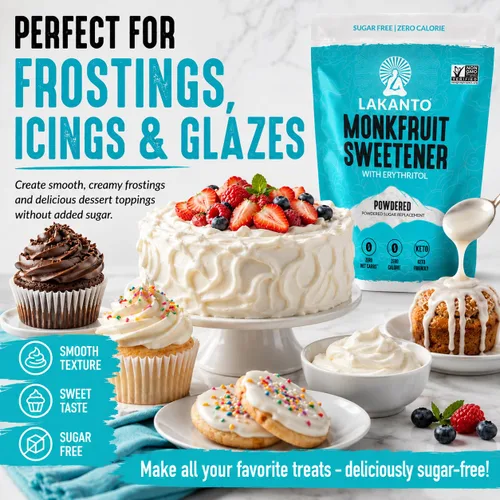 Vista 3 de Lakanto - Edulcorante de fruta del monje, sustituto de azúcar 1:1, keto, sin OGM Powdered Sugar Substitute for Frosting, Icing, Glazes, Baking