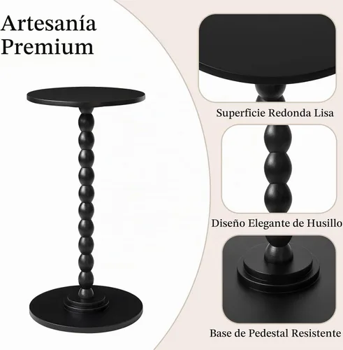 Vista 6 de Aibiju Mesa auxiliar redonda, mesa de bebida de madera maciza, mesita de noche minimalista moderna, mesa auxiliar para sofá de sala de estar, mesa