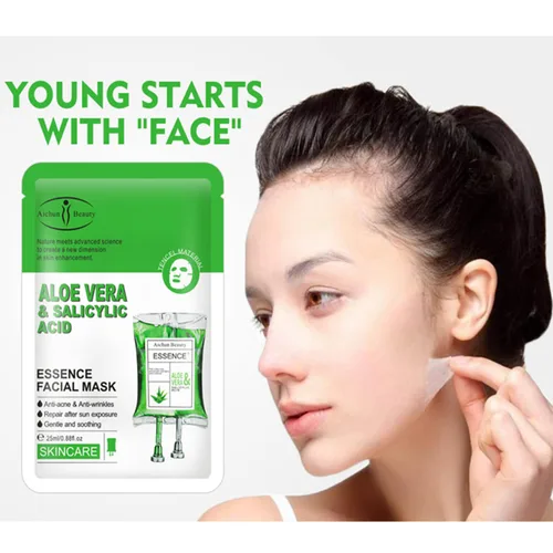 Vista 6 de AICHUN BEAUTY Essence Máscara facial Tencel material antiacné antiarrugas reparación después del sol hidratante limpieza profunda poro contractivo