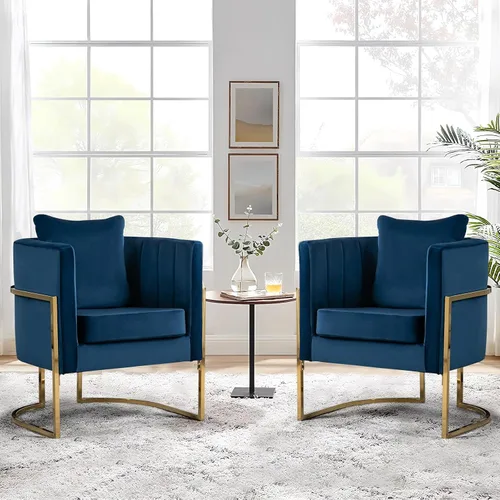 Vista 10 de Silla moderna de cuero, sillón tapizado de mediados de siglo con almohada para sala de estar, cómoda silla de tocador individual con patas doradas