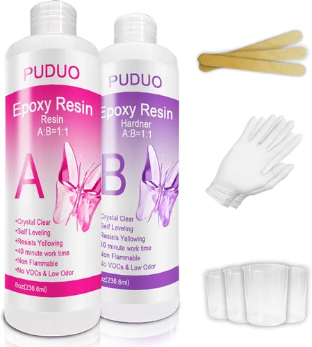 Vista 11 de Puduo Kit de Resina Epoxi de 1.1 Galones, Resina Epoxi Cristalina Recién Formulada, Fuerte, Sin Burbujas, Resina de Arte Anti-Amarilleamiento