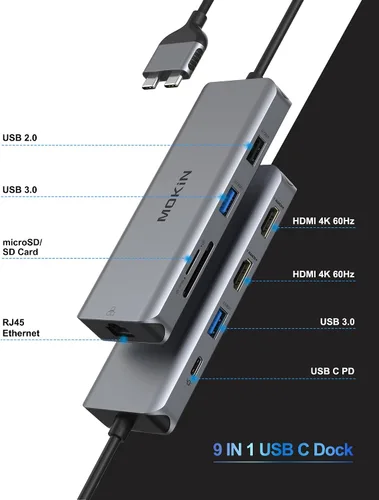 Vista 2 de MacBook Pro - Estación de acoplamiento para MacBook Pro, adaptador HDMI para MacBook Pro, adaptadores USB C 9 en 1 para MacBook Pro Air Mac HDMI