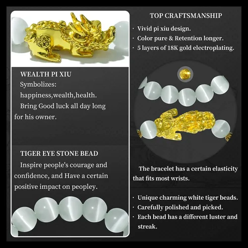 Vista 3 de ZenBless Feng Shui Bracelet for Women Natural Tiger Eye Bracelet 18k Gold Plated Pixiu Bracelet Yoga Mala Beads Good Luck Friendship Bracelets for