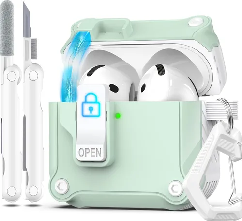 Vista 216 de R-fun Funda de carga compatible con AirPods de 2ª generación 2019, 1ª generación 2016, protección completa contra caídas, tapa desplegable