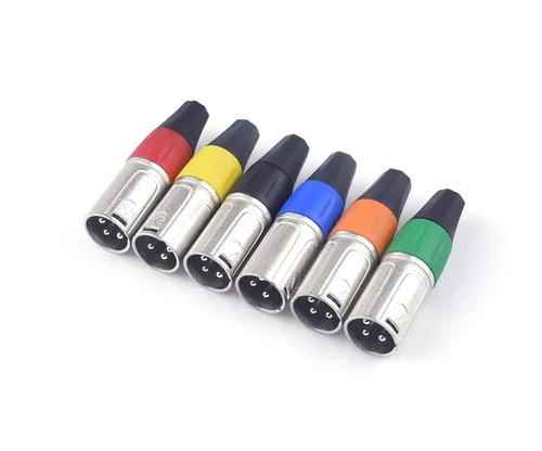 Vista 2 de Conectores XLR, extremos XLR de 3 pines de colores, micrófono de audio macho/hembra micrófono DMX enchufe enchufe, niquelado, contactos plateados