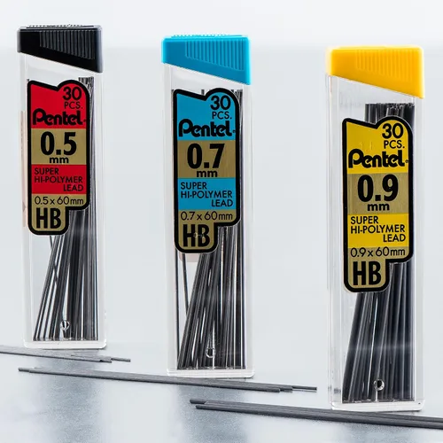 Vista 5 de Pentel Super Hi-Polymer - Recambios de plomo (0.035 in), grueso, HB, paquete de 3, 90 piezas de plomo (C29BPHB3)