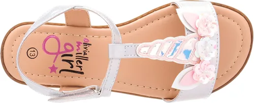 Vista 7 de Olivia Miller Zapatos para niños, Majestic Strappy brillante plata niñas sandalias de diapositivas planas