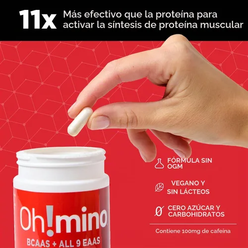 Vista 2 de Ohmino BCAA + Suplemento de aminoácidos EAA, 180 cápsulas veganas